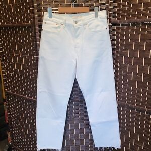 Levis White Straight Leg Jeans with Raw Edge